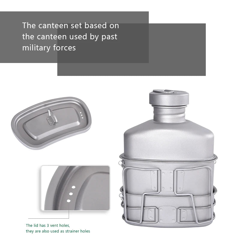 Boundless Voyage Titanium Military Canteen Cups Set Camping Cookware Outdoor