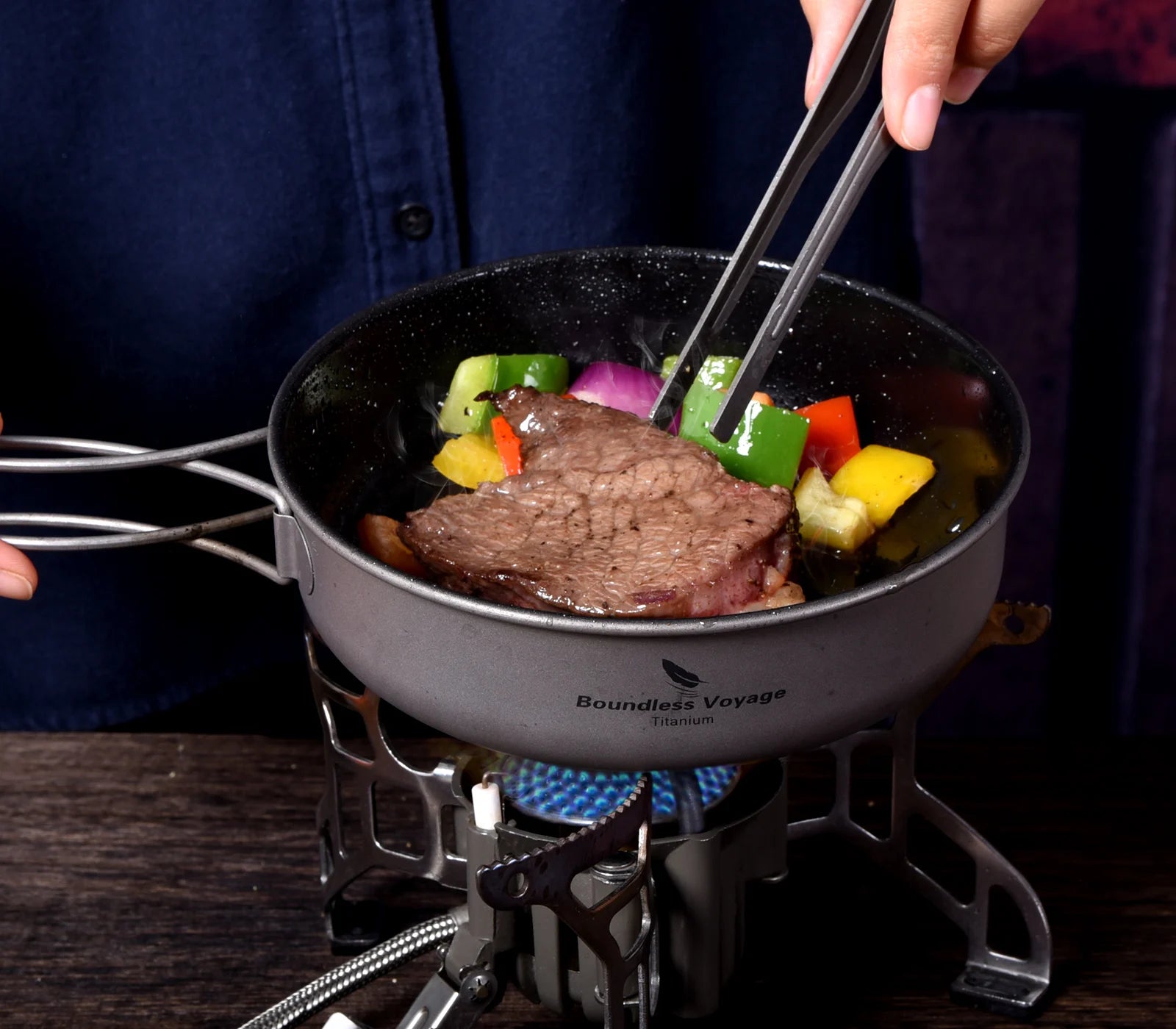 Boundless Voyage Non stick Frying Pan Titanium Skillet Camping Pan Outdoor