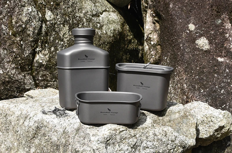 Boundless Voyage Titanium Military Canteen Cups Set Camping Cookware Outdoor
