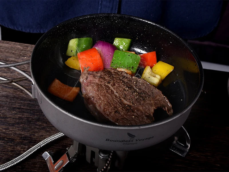 Boundless Voyage Non stick Frying Pan Titanium Skillet Camping Pan Outdoor