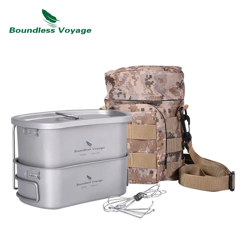 Boundless Voyage Titanium Military Canteen Cups Set Camping Cookware Outdoor