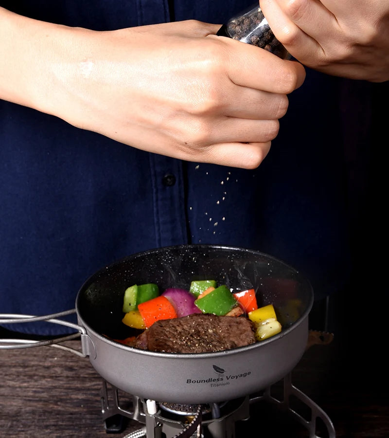 Boundless Voyage Non stick Frying Pan Titanium Skillet Camping Pan Outdoor