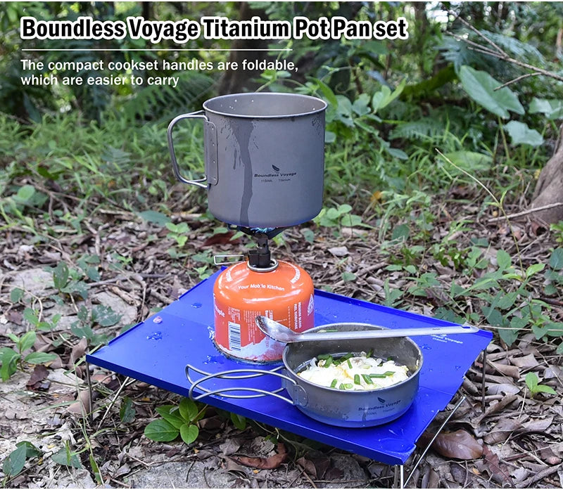 Boundless Voyage Camping Titanium Cup Pan Set Outdoor Cooking Pot Plate Mess Kit