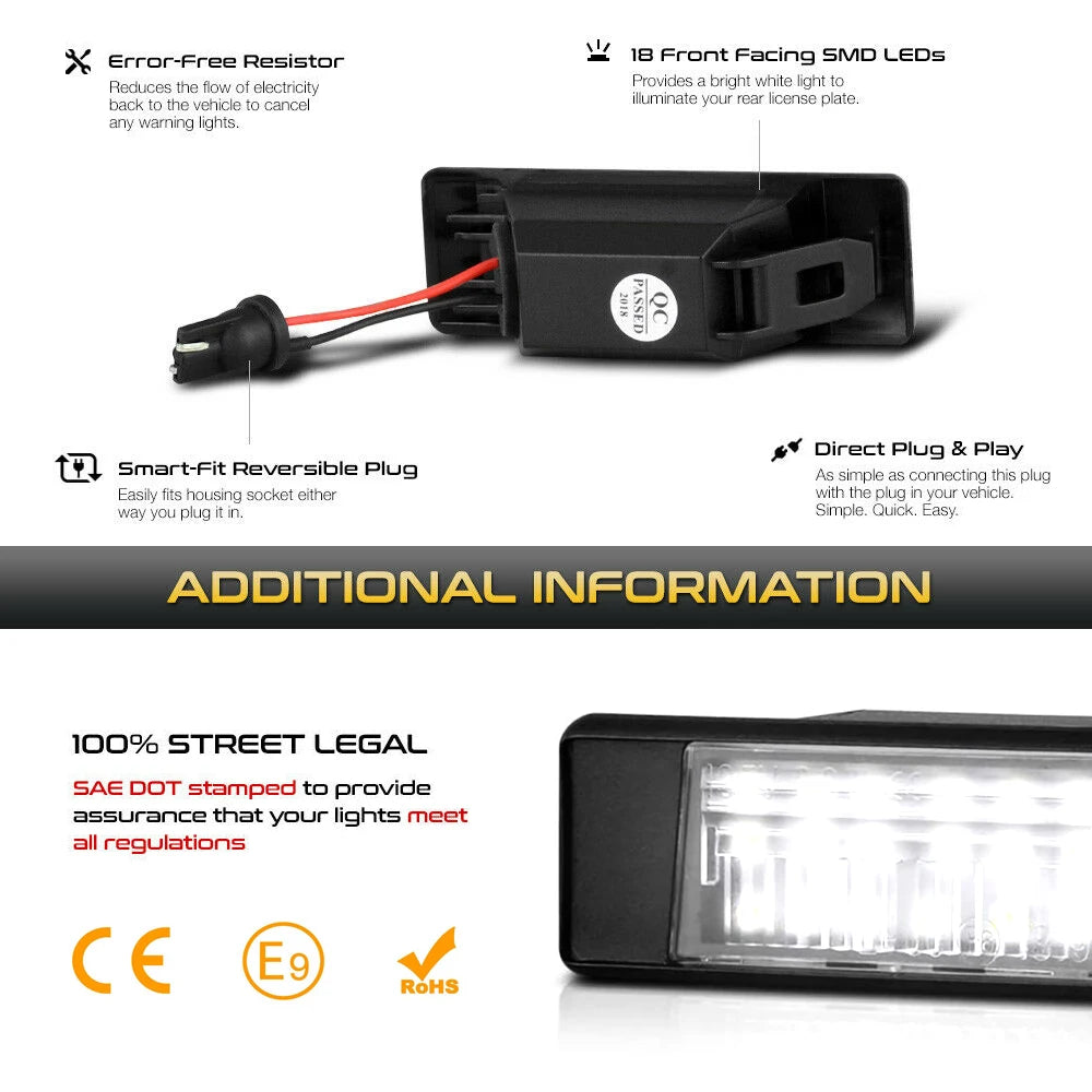 2Pcs LED License Number Plate Light Lamps For Nissan Juke F15 Micra K12 March