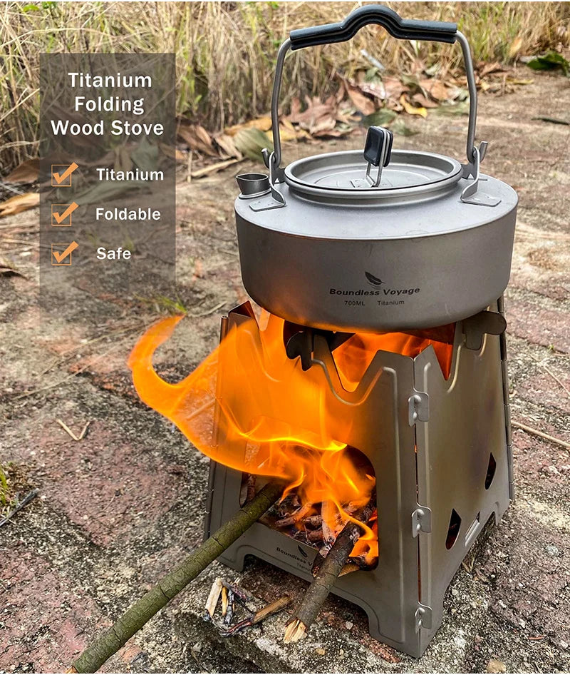 Складная дровяная печь Boundless Voyage Titanium с держателем для котелка, походная горелка