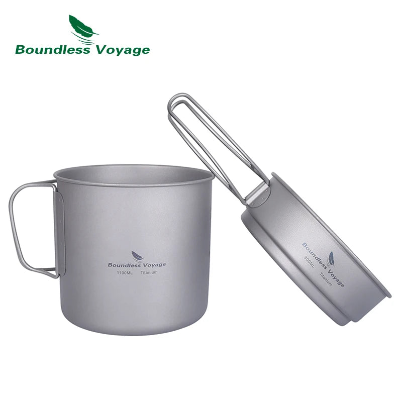 Boundless Voyage Camping Titanium Cup Pan Set Outdoor Cooking Pot Plate Mess Kit