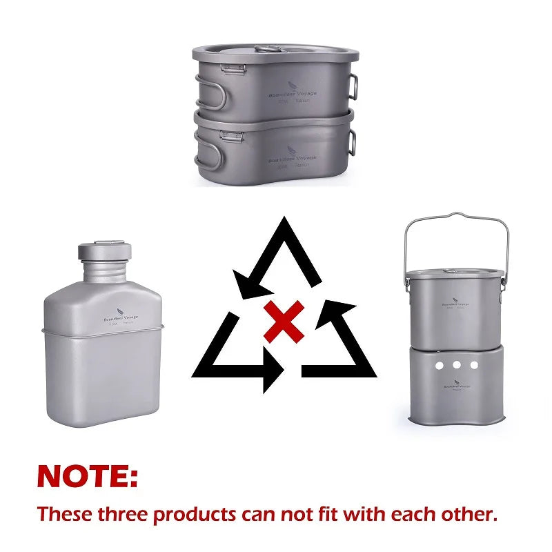 Boundless Voyage Titanium Military Canteen Cups Set Camping Cookware Outdoor