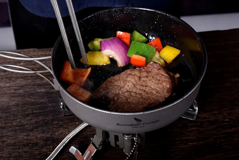 Boundless Voyage Non stick Frying Pan Titanium Skillet Camping Pan Outdoor