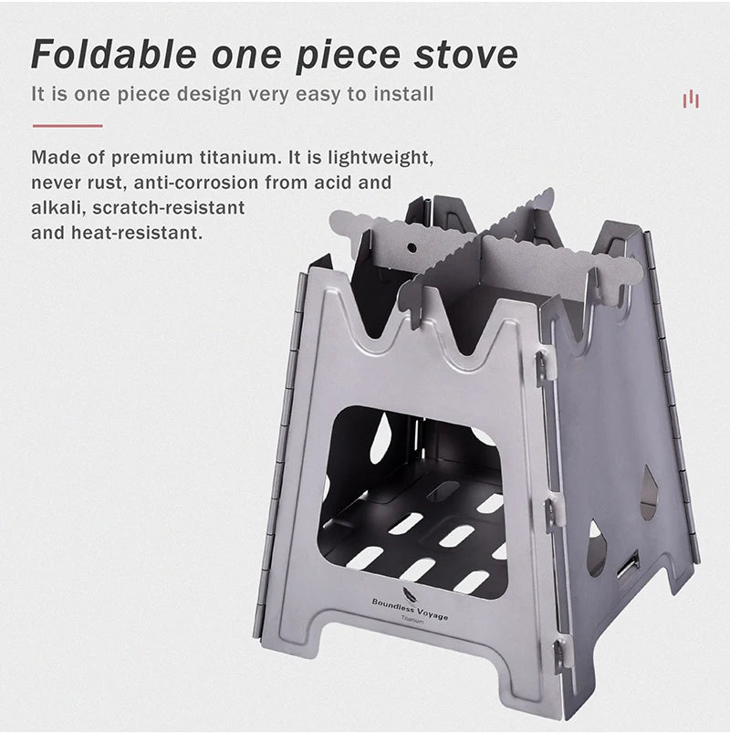 Складная дровяная печь Boundless Voyage Titanium с держателем для котелка, походная горелка