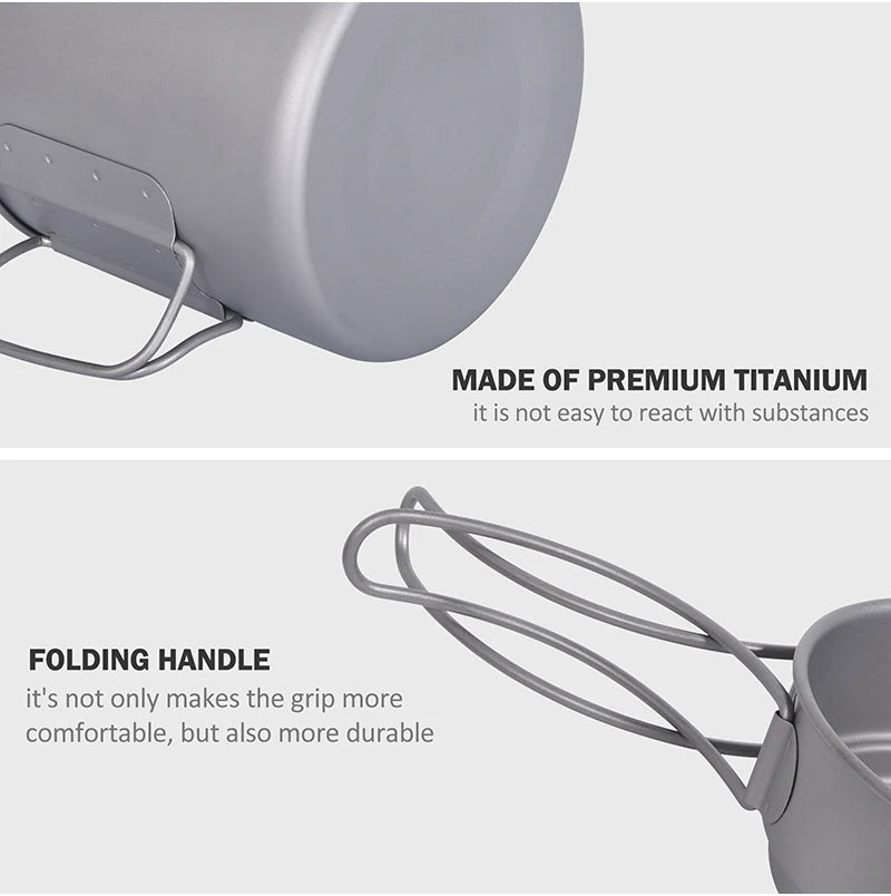 Boundless Voyage Camping Titanium Cup Pan Set Outdoor Cooking Pot Plate Mess Kit
