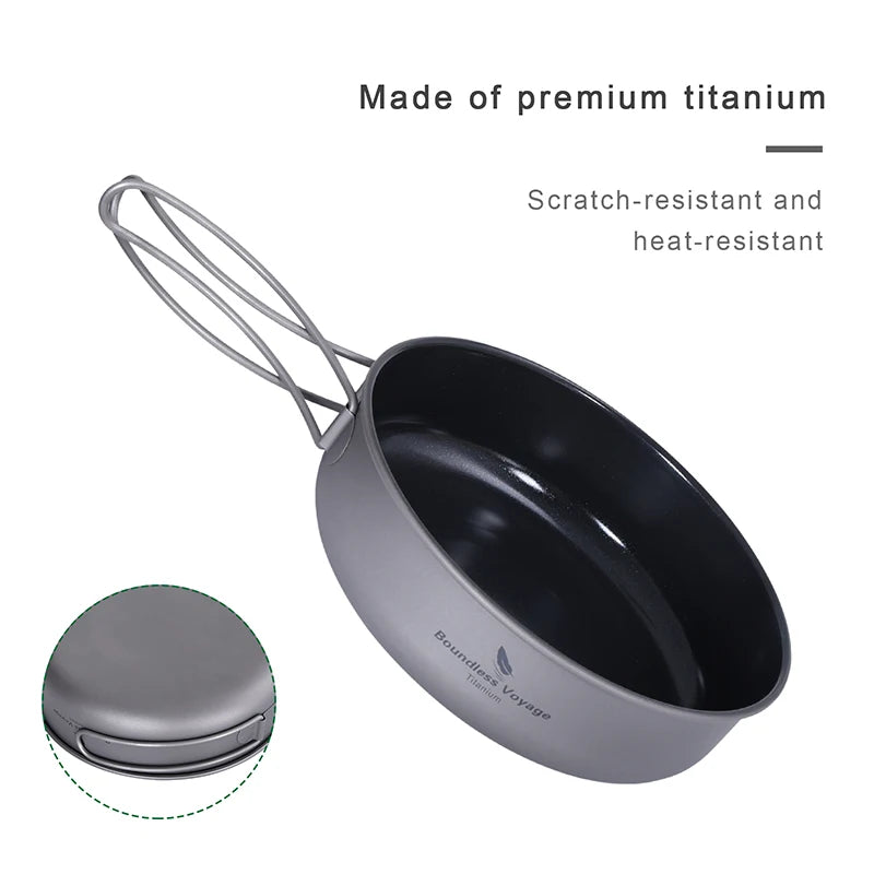Boundless Voyage Non stick Frying Pan Titanium Skillet Camping Pan Outdoor
