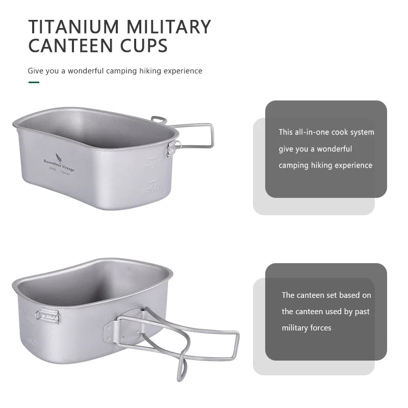 Boundless Voyage Titanium Military Canteen Cups Set Camping Cookware Outdoor