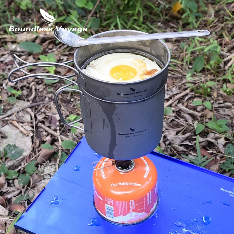 Boundless Voyage Camping Titanium Cup Pan Set Outdoor Cooking Pot Plate Mess Kit