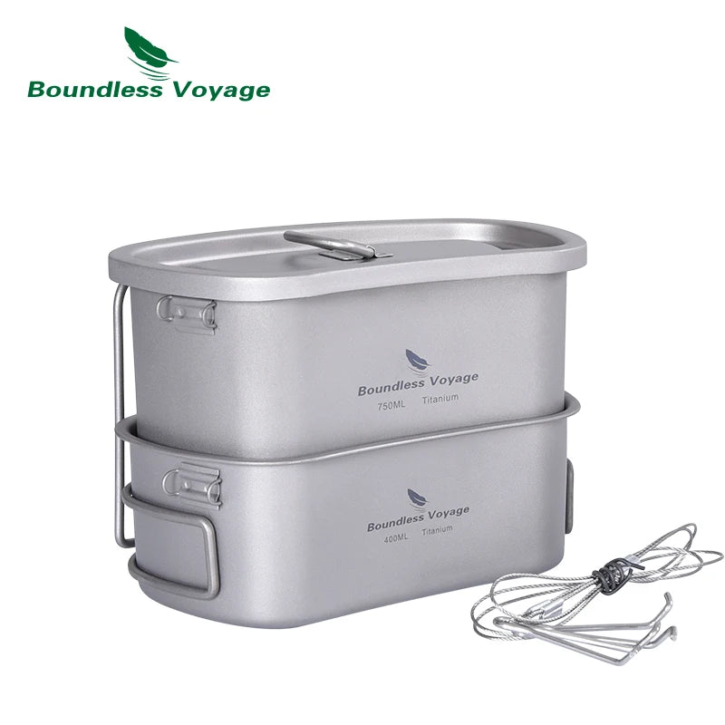 Boundless Voyage Titanium Military Canteen Cups Set Camping Cookware Outdoor