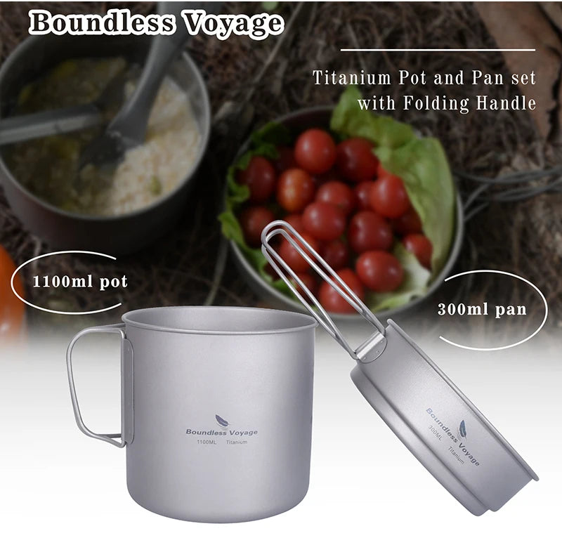 Boundless Voyage Camping Titanium Cup Pan Set Outdoor Cooking Pot Plate Mess Kit