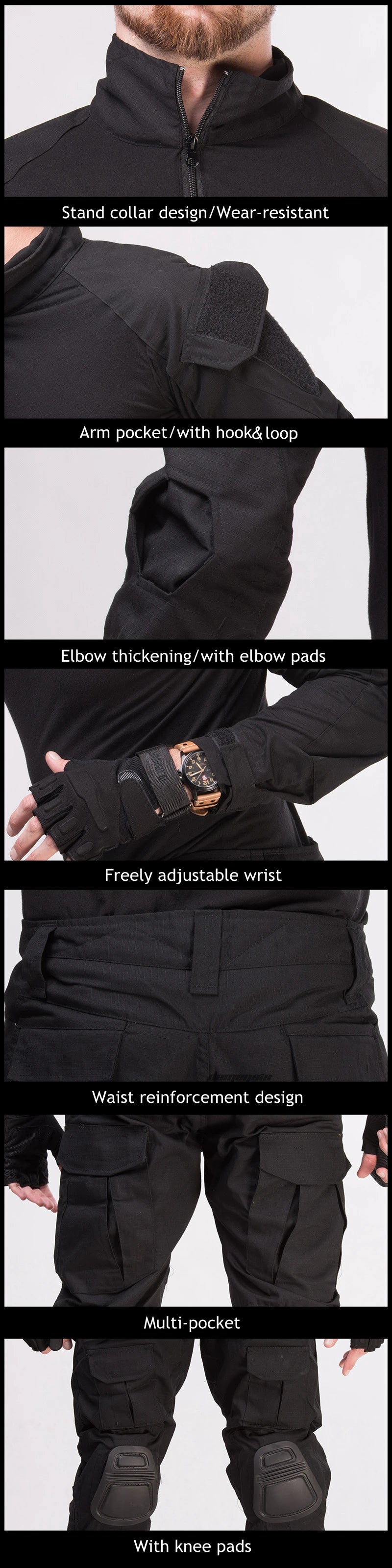 Tactical Camouflage Uniform Clothes Mens Outdoor Paintball Hunting Combat Shirt + Pants with Knee