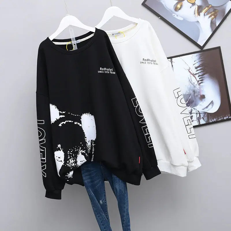 Kawaii Cartoon Letter Print Oversized Streetwear Female Sweatshirt Korean Fashion Casual Long Sleeve