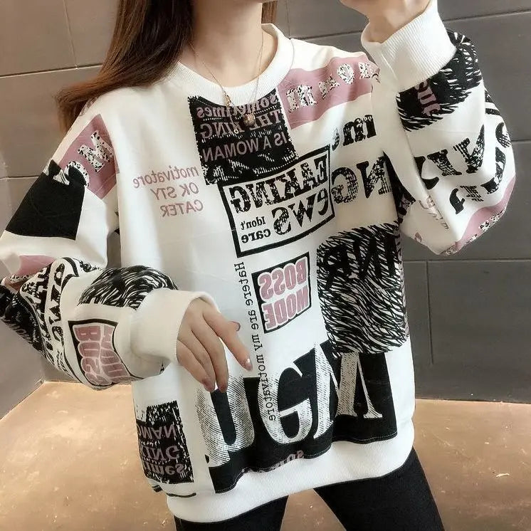 Long Sleeved Loose Plus Size Fashionable Age Reducing Hoodie Style for Chubby Girls Retro Western