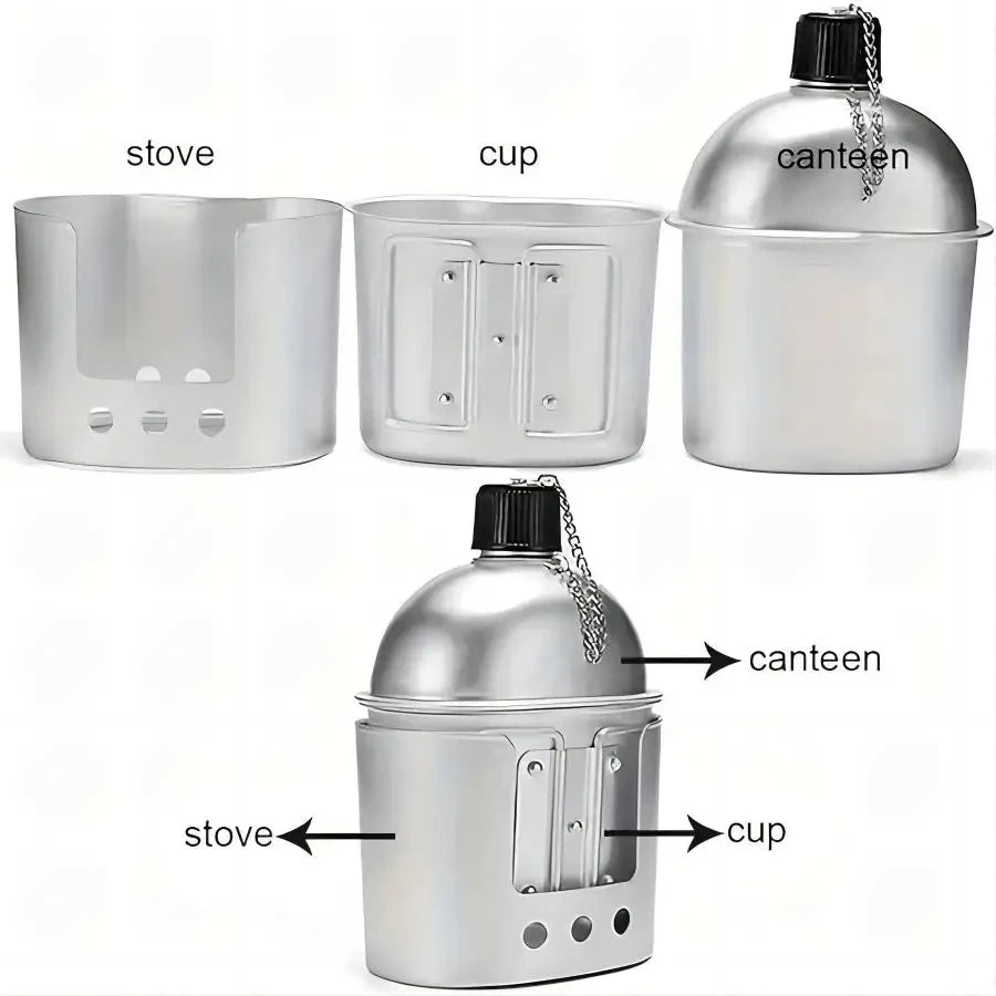 Outdoor Military Canteen Aluminum Alloy Canteen Multi Functional Water Bottle