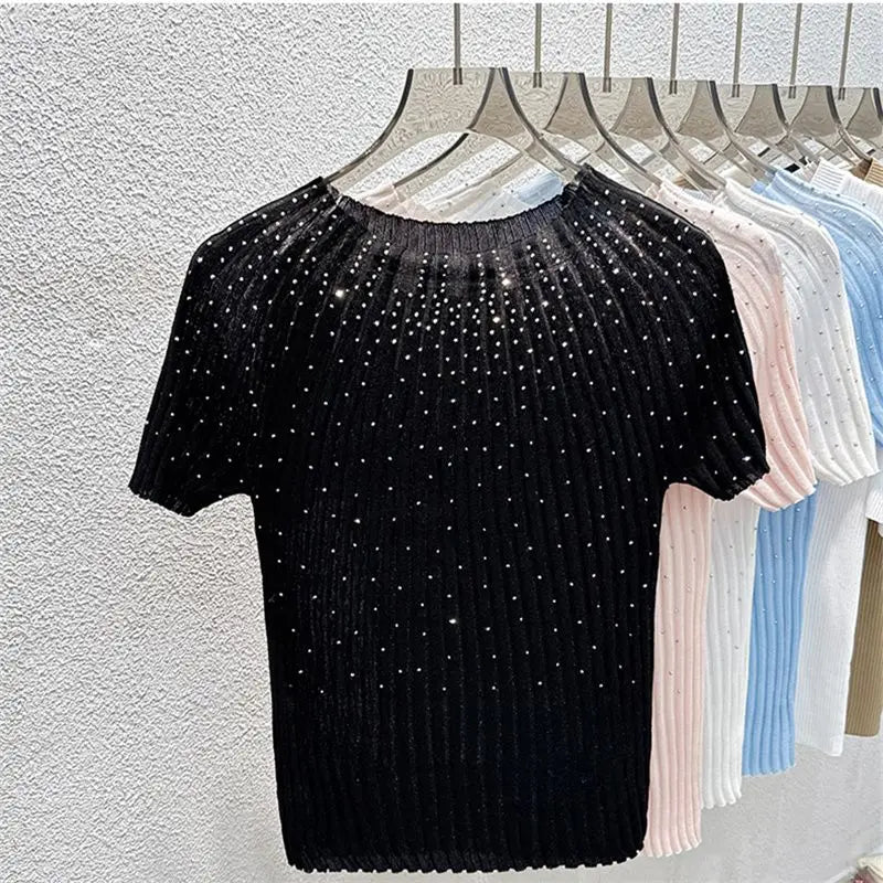 Slanke Diamond Ice Silk dunne trui top voor vrouwen Sweet Girl Slim en slank