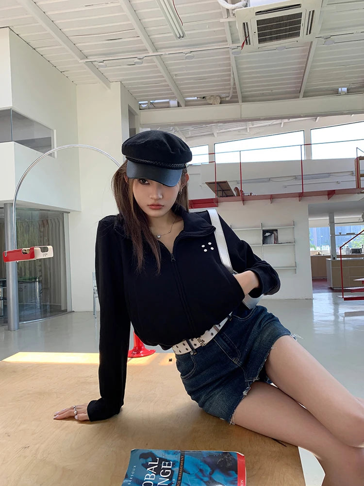 Coltruien voor dames, effen ritsontwerp, chique Koreaanse stijl, eenvoudig