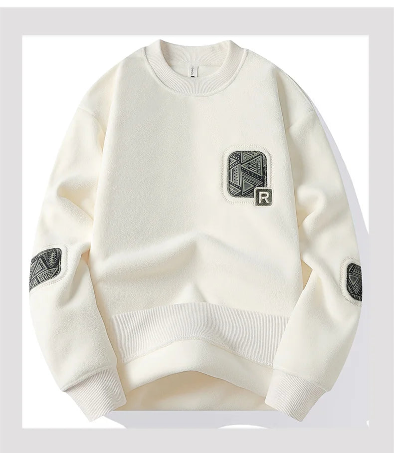 Men s Fashion Thick Hoodie Embroidery Pullover Fleece Lined Men s Winter Clothes