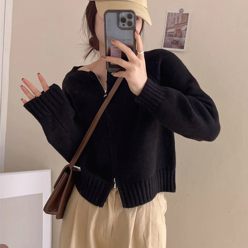 Heliar Dames Effen Rits Gebreide Cardigan Truien Casual Breiwerk Jas Lang