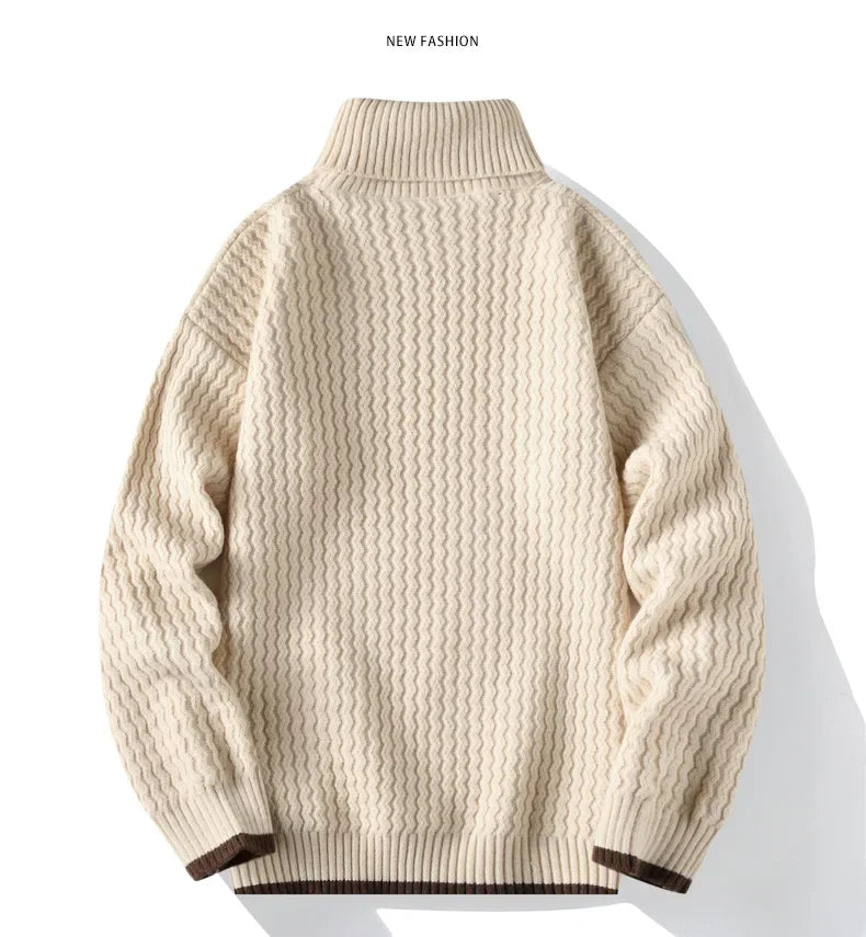 Thickened Loose Men s Knitted Sweater Autumn Winter High Collar Cable Knit Casual Outerwear Base