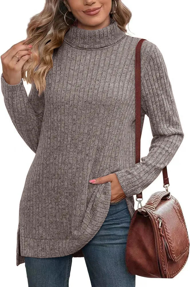 Effen herfst dames oversized coltrui truien lange mouwen