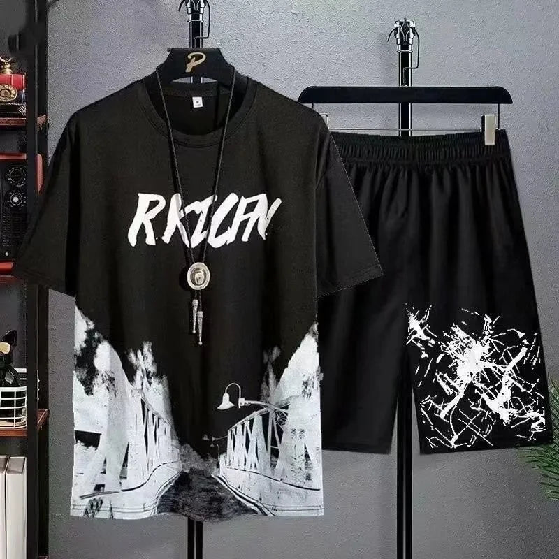 Zomer vrije tijd Heren set Manga Graffiti Tees T-shirt + shorts 2-delig Comfortabel