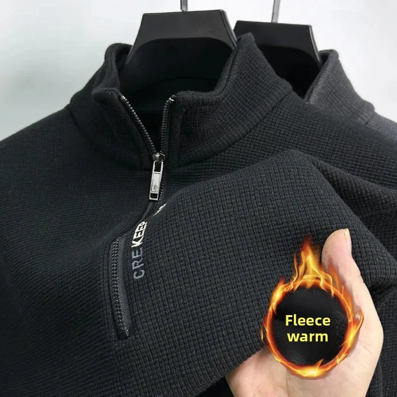 Thickened Fleece Zipper Hoodie Men s Long Sleeve Stand Collar Warm Outerwear Shirt Autumn Winter