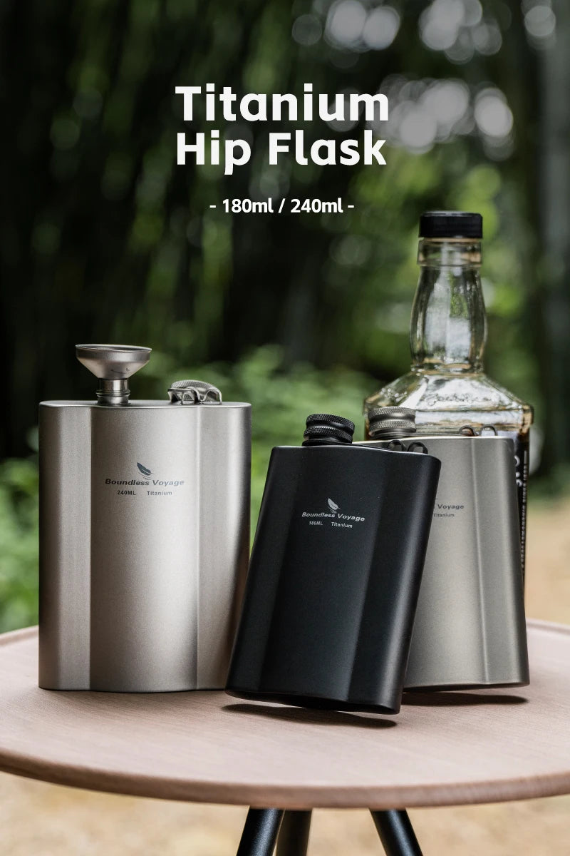 Фляжка Boundless Voyage Titanium Hip Flask 180 мл / 240 мл, ультралегкая, маленькая бутылка для ликера