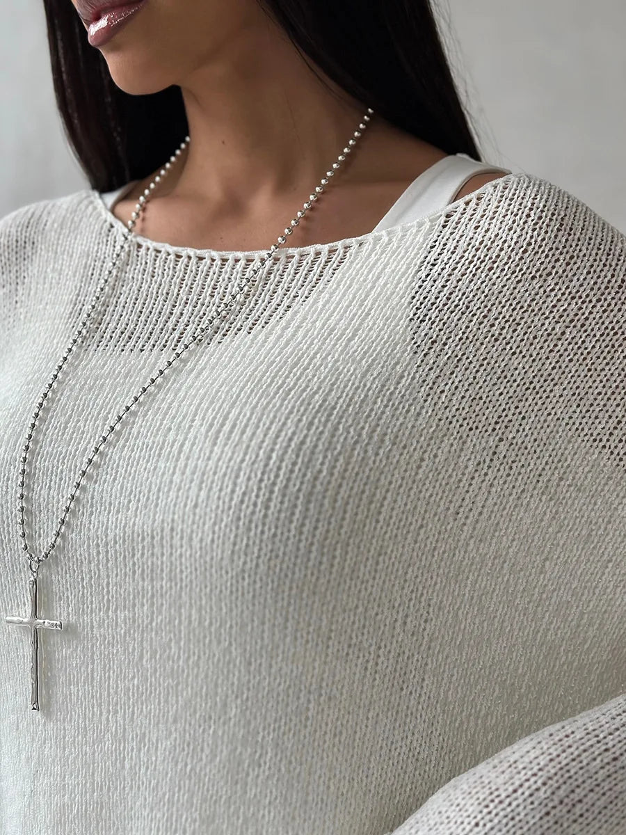 Bornladies Simple Solid Color Long Sleeved Sweater Women s Spring Knitted Hollow