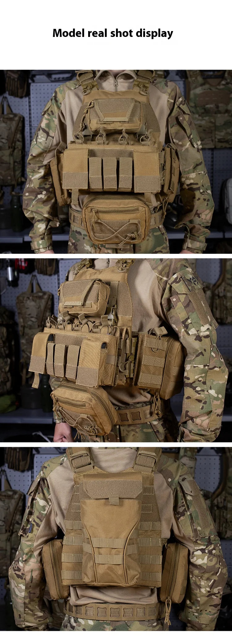 8832yakeda tactical vest is equipped with multiple accessory packs and an expandable Molle system