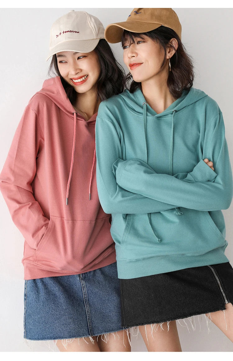 Dames Hoodies 100% Katoen Lente Herfst Losse Lange Mouwen Truien Effen
