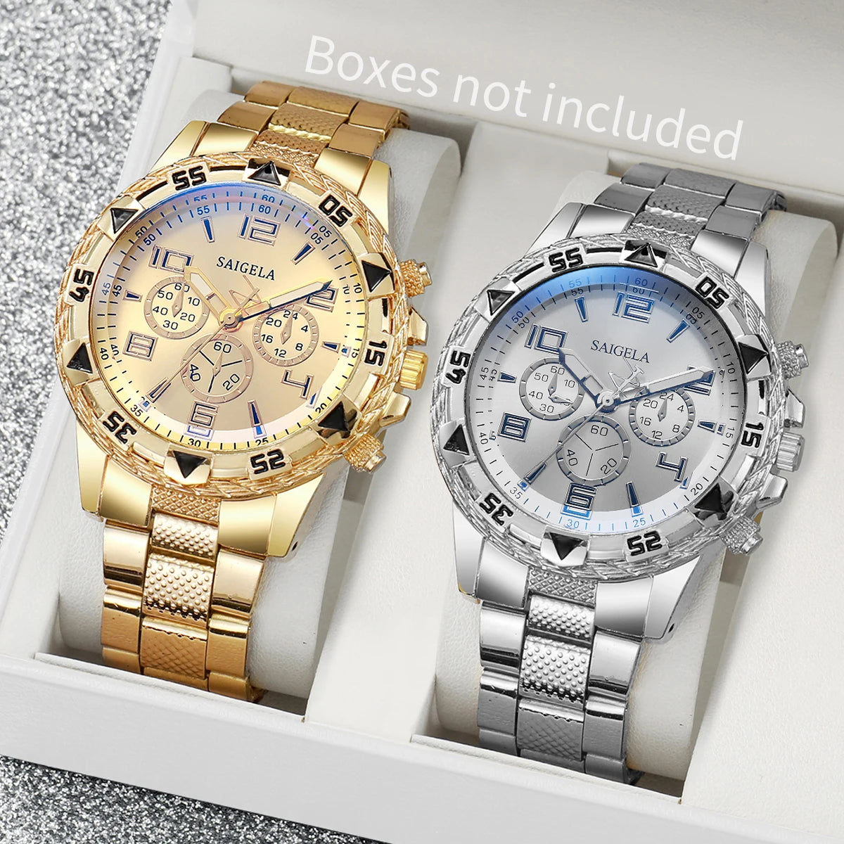 2pcs set Men Business Watches Fashion Arabic Dial Steel Band Male s Quartz Watch
