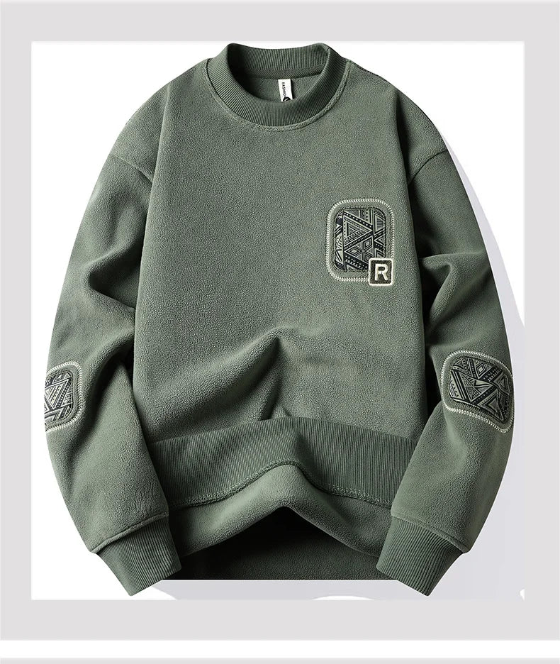 Men s Fashion Thick Hoodie Embroidery Pullover Fleece Lined Men s Winter Clothes