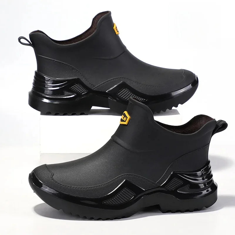 Korean Style Short Sporty Rain Boots Thickened Wide Comfortable Men s Slip On Water Shoes Anti