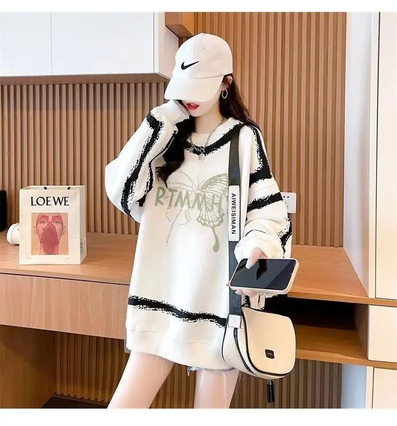Dameskleding Koreaanse vlinderprint streetwear Y2K sweatshirt casual oversized tuniek hoodie O