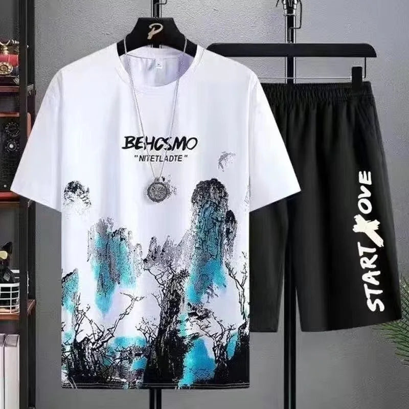 Zomer vrije tijd Heren set Manga Graffiti Tees T-shirt + shorts 2-delig Comfortabel