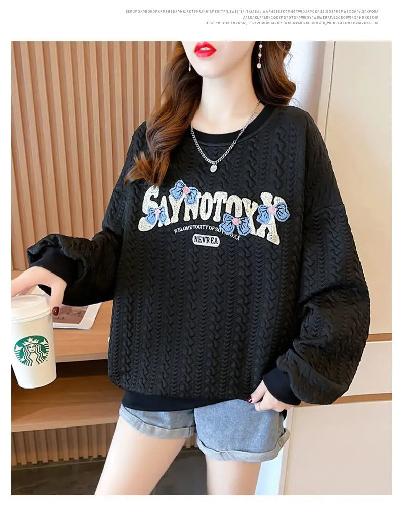 Hoodie Women s Korean Version Loose and Versatile Jacquard Design Lazy Style Thin Jacket