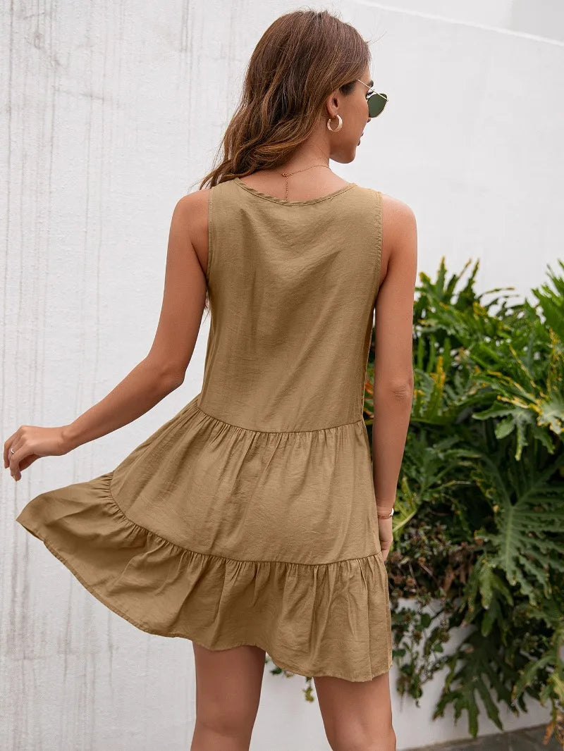 Casual dames zomer kwastjes kant hoge taille mouwloze korte mini-jurk vestido