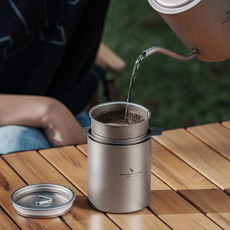 Boundless Voyage 350ml Titanium Cup with Lid Double Walled Mug Tea Coffee