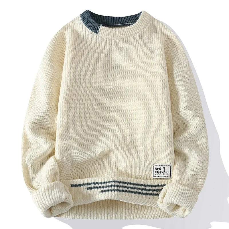 Casual round Neck Knitted Sweater Men s Base Layer Trendy Autumn Winter Style