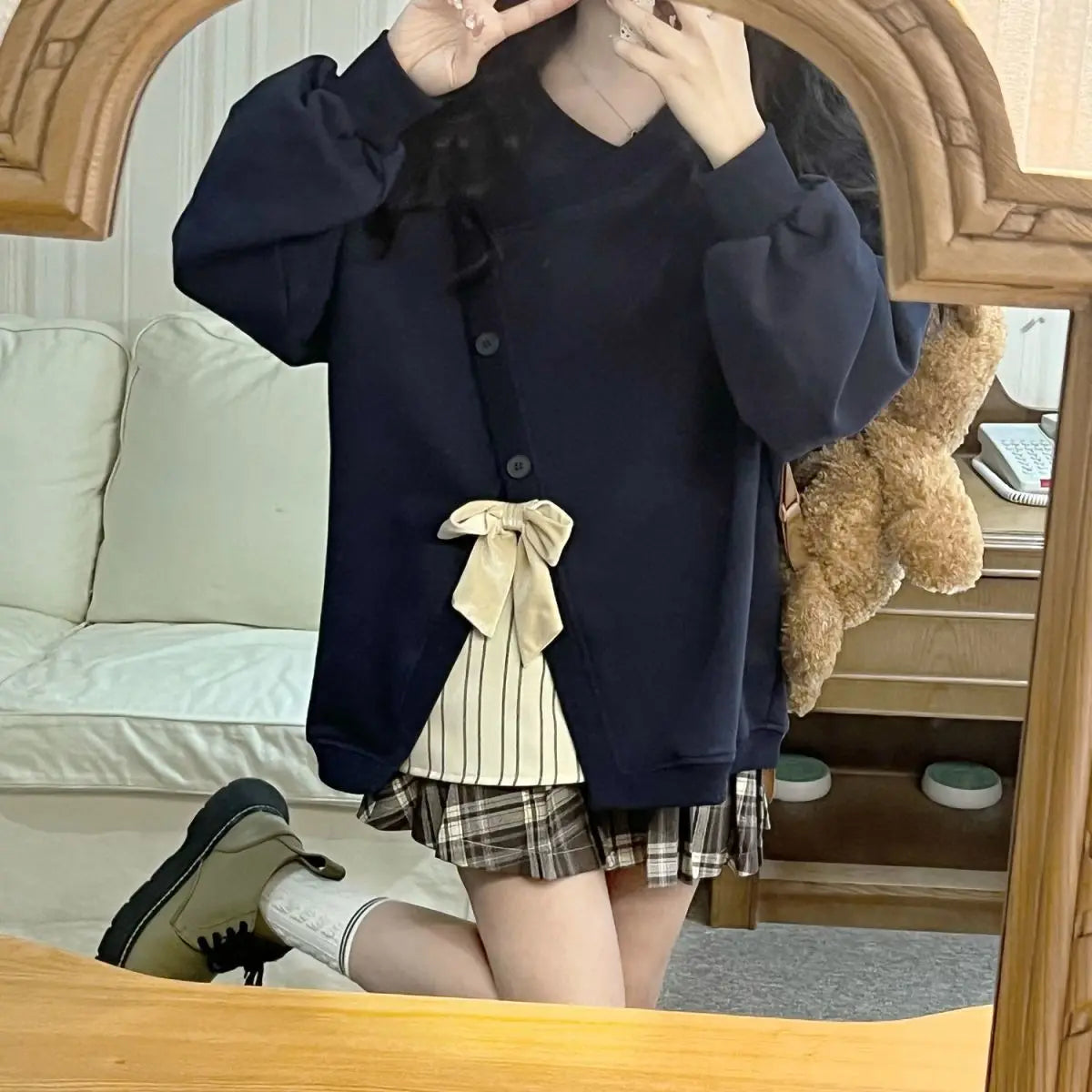 Irregular Patchwork Design Loose Plush Thickened Sweatshirt