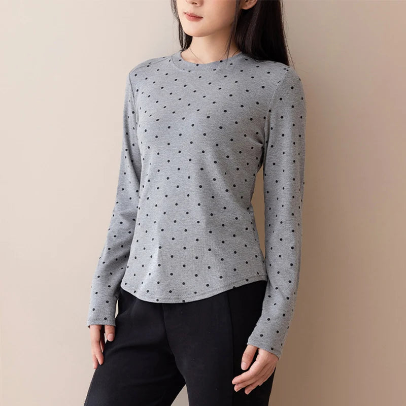 American Vintage Polka Dot Pullovers Women Spring Autumn Slim Fit Long Sleeve
