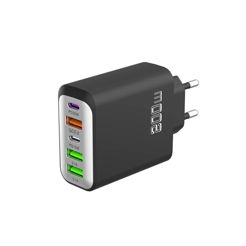 Total 200w Fast Charging Charger Five Ports Mobile Phone Charger 3u+2c