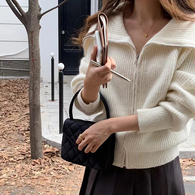 Heliar Dames Rits Cardigan Trui Omslagkraag Effen Gebreid Los Casual