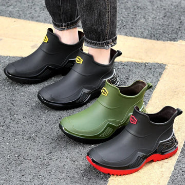 Korean Style Short Sporty Rain Boots Thickened Wide Comfortable Men s Slip On Water Shoes Anti