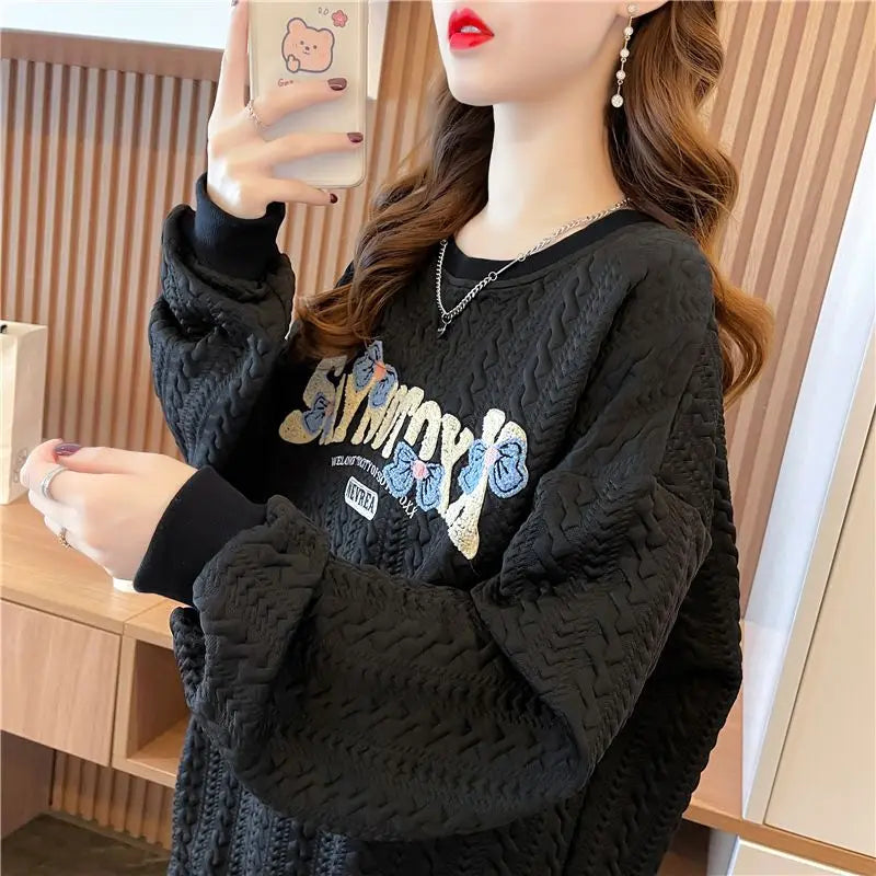 Hoodie Women s Korean Version Loose and Versatile Jacquard Design Lazy Style Thin Jacket